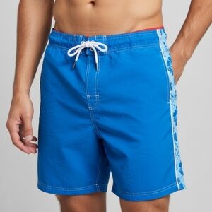 Faded Glory Mens Blue Swimwear Floral Board Shorts Bathing Swim Suit Size XL